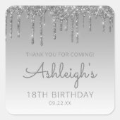 シルバーグリッタードリップ18thバースデーパーティーありがとう スクエアシール (正面)