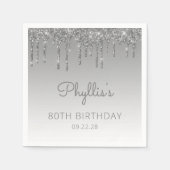 シルバーグリッタードリップ80thバースデーパーティナプキンス スタンダードカクテルナプキン (正面)