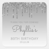 シルバーグリッタードリップ80thバースデーパーティーありがとう スクエアシール (正面)
