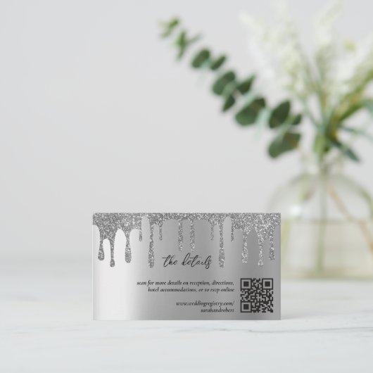 シルバーグリッタードリップQRコード結婚の詳細 エンクロージャーカード (スタンド正面)