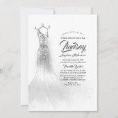 シルバーグリッタードレエレガントスホワイトブライダルシャワー 招待状 (正面)