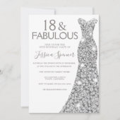 シルバーグリッタードレスガールズ18thバースデーパーティー 招待状 (正面)