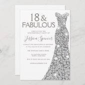 シルバーグリッタードレスガールズ18thバースデーパーティー 招待状 (正面/裏面)