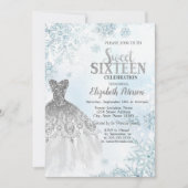 シルバーグリッタードレススノーフレーク甘い16パーティー 招待状 (正面)