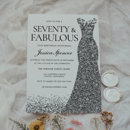 シルバーグリッタードレスセブン&ファブラス70パーティー 招待状