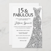 シルバーグリッタードレスファブラス15キンセアニェラパーティー 招待状 (正面/裏面)