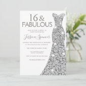 シルバーグリッタードレスファブルーズスウィート16パーティー 招待状 (スタンド正面)