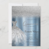 シルバーグリッタードレスブルーメタリックキンセアニラ 招待状 (正面)