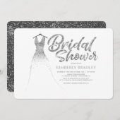 シルバーグリッタードレスホワエレガントイトブライダルシャワー 招待状 (正面/裏面)