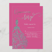 シルバーグリッタードレス暗い赤紫色RSVP招待状 招待状 (正面/裏面)