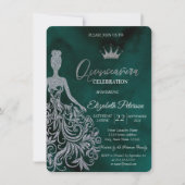 シルバーグリッタードレス、ダイアモンズグリーンスウィート15インチ 招待状 (正面)