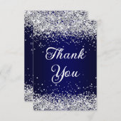 シルバーグリッターネイビーグラデーションブルー40歳 サンキューカード (正面/裏面)