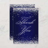 シルバーグリッターネイビーグラデーション40エレガント歳の誕生日 サンキューカード (正面/裏面)