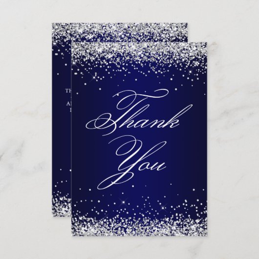 シルバーグリッターネイビーグラデーション40エレガント歳の誕生日 サンキューカード (正面/裏面)