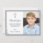 シルバーグリッターネイビーブルーコミューニオンサンキューカード サンキューカード (正面)
