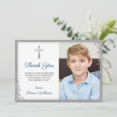 シルバーグリッターネイビーブルーコミューニオンサンキューカード サンキューカード (スタンド正面)