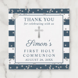 シルバーグリッターネイビーブルーファースト聖餐式 フェイバータグ