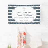 シルバーグリッターネイビーブルーファースト聖餐式 横断幕 (インサイチュ)