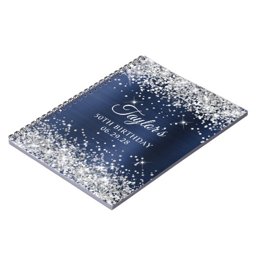 シルバーグリッターネイビーブルーフォイル50th誕生日 ノートブック (左側)