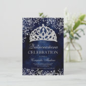 シルバーグリッターネイビーブルー写真ティアラ・キンセアニラ 招待状 (スタンド正面)