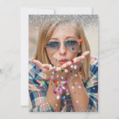 シルバーグリッターネイビーブルー写真卒業 招待状 (裏面)