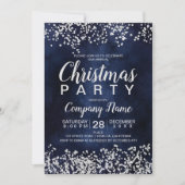 シルバーグリッターネイビー企業のブルークリスマスパーティー 招待状 (正面)