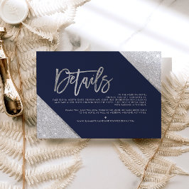 シルバーグリッターネイビー結婚スクリプトの方向 エンクロージャーカード