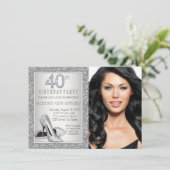 シルバーグリッターハイヒールシューズ40歳の誕生日 招待状 (スタンド正面)