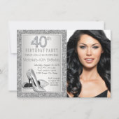 シルバーグリッターハイヒールシューズ40歳の誕生日 招待状 (正面)