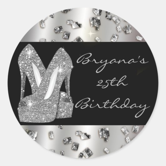 シルバーグリッターハイヒールシューズGlamパーティーシール ラウンドシール (正面)