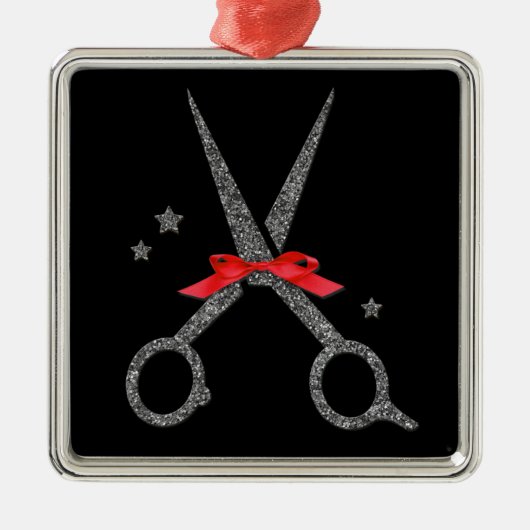 シルバーグリッターハサミ – Hair Dresser stylist Me メタルオーナメント (正面)
