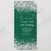 シルバーグリッターハンターグリーン50誕生日 招待状 (正面/裏面)