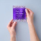 シルバーグリッターバイオレットインディゴ40th誕生日招待状 チラシ (手)