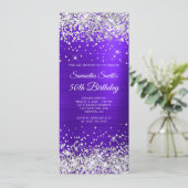 シルバーグリッターバイオレットインディゴ50誕生日 招待状 (スタンド正面)