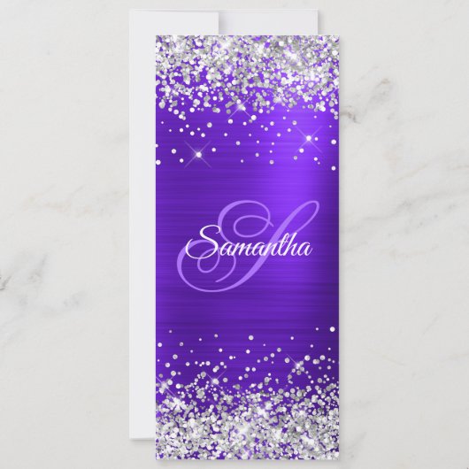 シルバーグリッターバイオレットインディゴ50誕生日 招待状 (裏面)