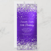 シルバーグリッターバイオレットインディゴ50誕生日 招待状 (正面)