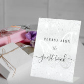 シルバーグリッターバタフライゲストブック 台座サイン