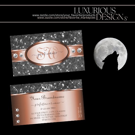 シルバーグリッターバラ金ゴールドスパークルダイヤモンドイニシャル 名刺