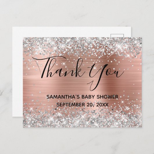 シルバーグリッターバラ金ゴールドベビーシャワーありがとう ポストカード (正面/裏面)