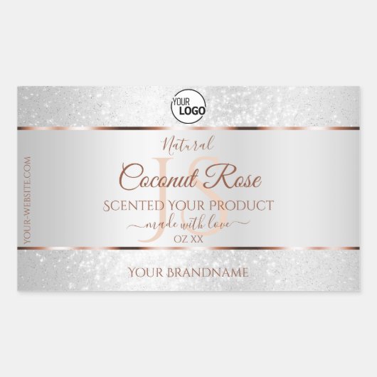 シルバーグリッターバラ金ゴールド製品ラベルとロゴ 長方形シール (正面)