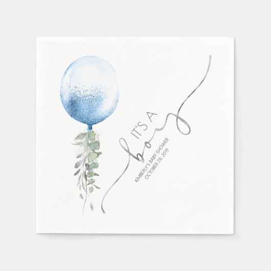シルバーグリッターバルーンガーランドエレガントベビーシャワー スタンダードカクテルナプキン (正面)