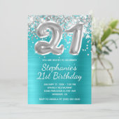 シルバーグリッターバルーンターコイズ21歳 招待状 (スタンド正面)