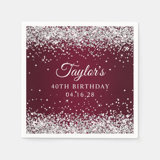 シルバーグリッターバーグングラデーションディ40歳の誕生日 スタンダードカクテルナプキン (正面)