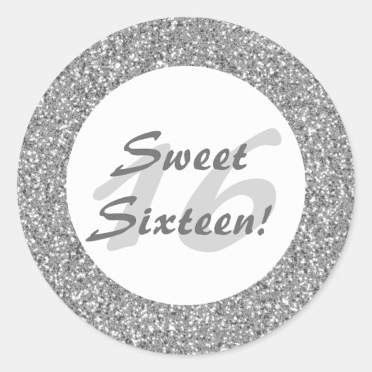 シルバーグリッターパターンルック様Sweet sixteen ラウンドシール (正面)