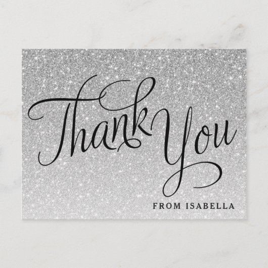 シルバーグリッターパーソナライズされたサンキュー ポストカード (正面)
