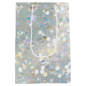 シルバーグリッターパーティーブルーホワイト《写真》ぼけ味誕生日 ミディアムペーパーバッグ (裏面)