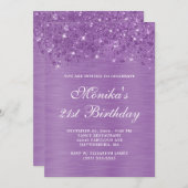 シルバーグリッターパープルはっきりした21歳の誕生日インビタティ 招待状 (正面/裏面)