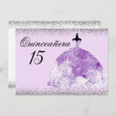 シルバーグリッターパープルガウンキンセアニェラ招待 招待状 (正面/裏面)