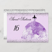 シルバーグリッターパープルガウンスウィート16招待 招待状 (正面/裏面)