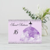 シルバーグリッターパープルガウンスウィート16招待 招待状 (スタンド正面)